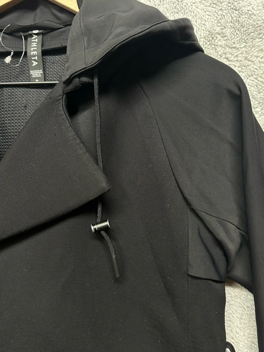 Athleta Black Hooded Trench Coat Lightweight Jacket Size 0 Minimalist Active - Picture 4 of 10